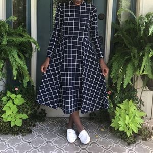 Grid flare midi dress